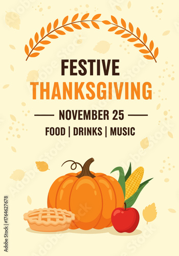 Festive thanksgiving party invitation, vector design