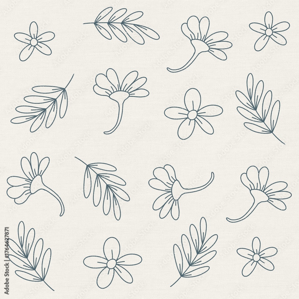 Fototapeta premium Seamless Floral Pattern with Line Art Flowers
