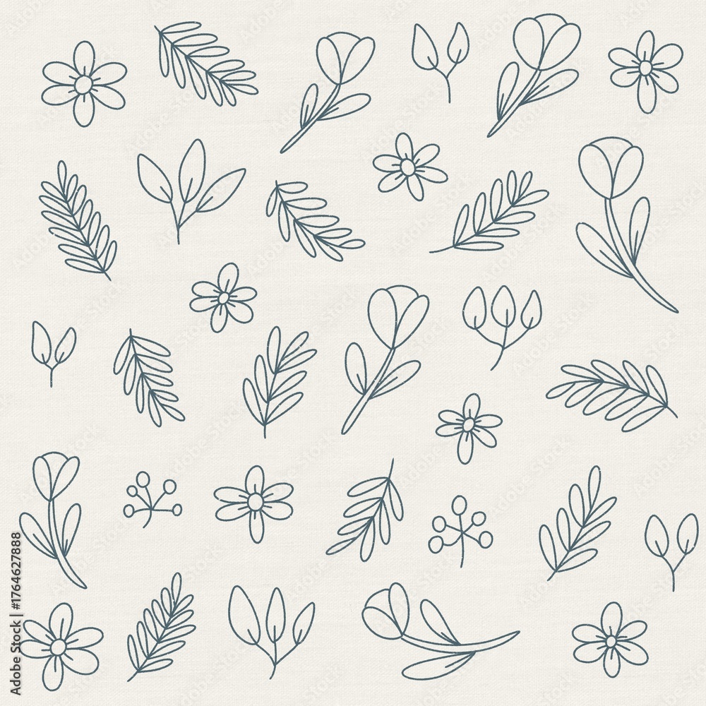 Fototapeta premium Floral Pattern with Flowers and Leaves