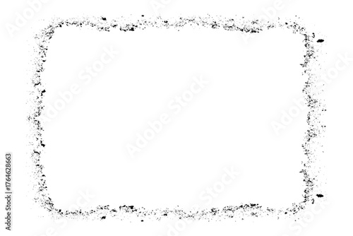  Template with brush stroke. Rectangular border with grunge overlay. Grunge texture, black and white border, grunge frame, Vintage worn pattern. The surface is covered with scratches.