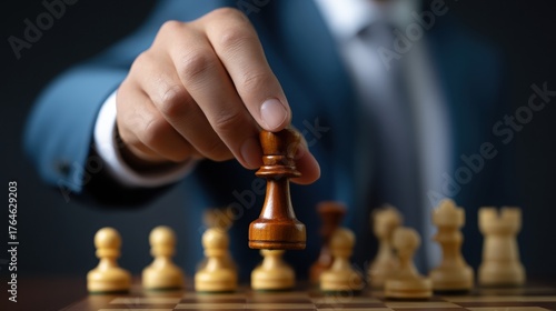 Wallpaper Mural A hand moves a chess piece on a board, symbolizing strategy and decision-making in a game of chess. Torontodigital.ca