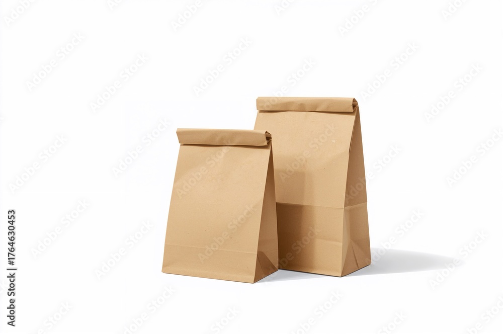 Fototapeta premium Pair of brown paper bags set against a white backdrop