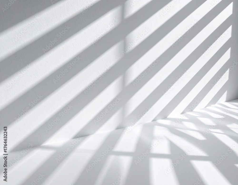 Obraz premium Interior scene with geometric shadows cast upon white walls, light, and minimal space