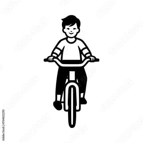 Boy Riding Bicycle Icon Front View Vector
