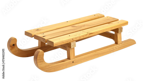 Classic wooden sled for winter fun and snow activities isolated 