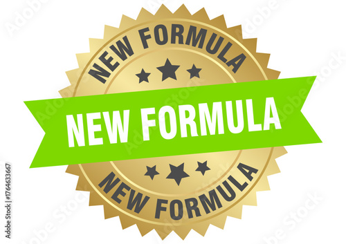 new formula. new formula round green and gold label isolated on transparent background