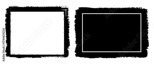 Set of vector grunge shapes blank in stoke and fill style for photo frame, Retro old paper picture frame template for nostalgia scrapbook. Vector brush rectangle grunge shape.