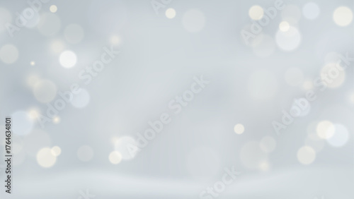 Winter snowy background with blurred bokeh lights effect. Grey snowfall landscape vector illustration.