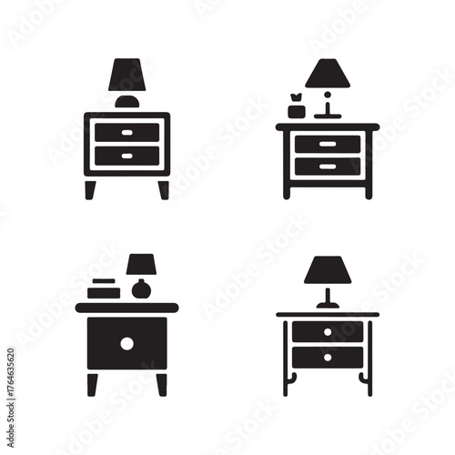 Bedside Table Solid Icons Set for Furniture Collection