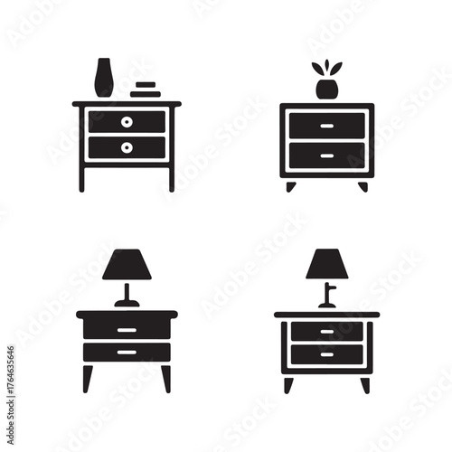 Bedside Table Solid Icons Set for Home Accessories