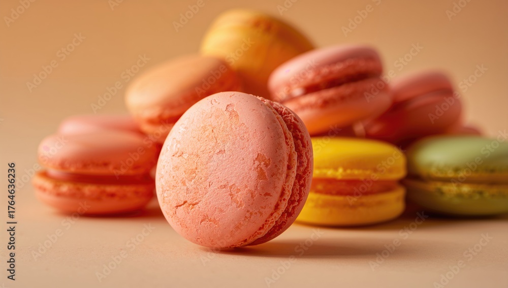 Obraz premium Close-up of a colorful stack of delicate macarons