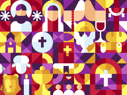 Christian theme Wallpaper in bauhaus geometric style arrange as grid