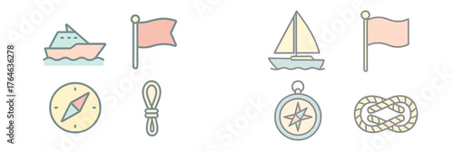 Exploring maritime symbols with boat, flags, compass, and sailing activities at sea