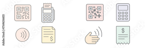 Digital payment options and tools for modern transactions with QR codes, calculators, and receipts