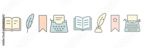 Writing tools and symbols representing creativity in literature and storytelling from a cozy workspace setting