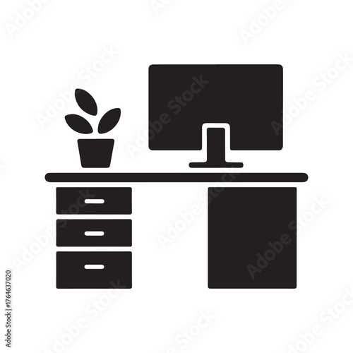 Cubicle Desk Solid Icon for Office Partition Design