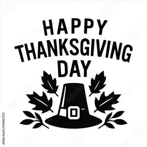 Happy thanksgiving day pilgrims hat and fall leaves graphic design template vector