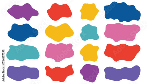 Set of oval organic stains, colorful irregular form. Simple freeform, asymmetric blob, backgrounds.
