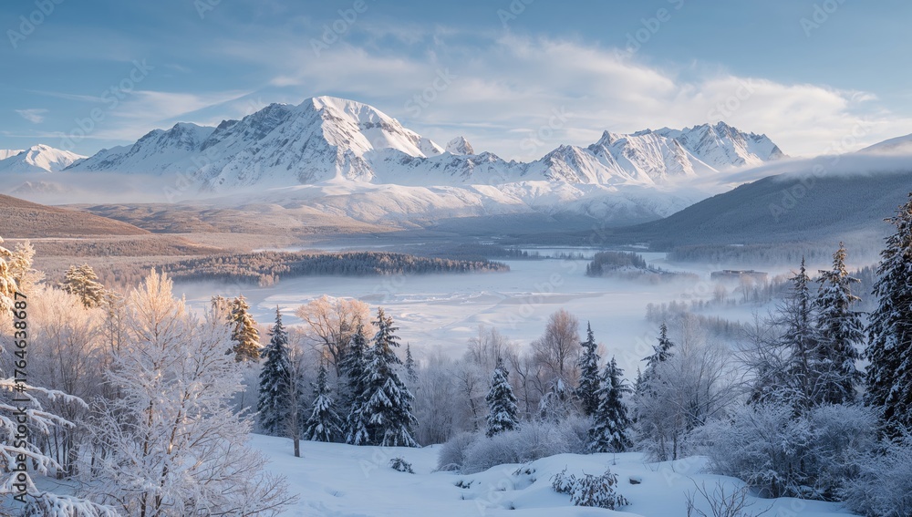 Obraz premium Breathtaking snowy mountain vista with pristine natural surroundings