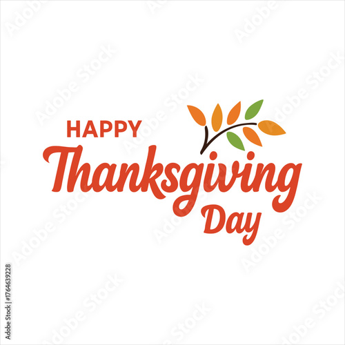 Happy thanksgiving day text with autumn leaf branch and festive colors vector
