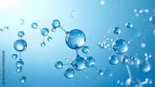 Wallpaper Mural Abstract Molecular Structure With Blue Spheres And Bubbles On Gradient Light Blue Background With Subtle Bokeh Effect Torontodigital.ca