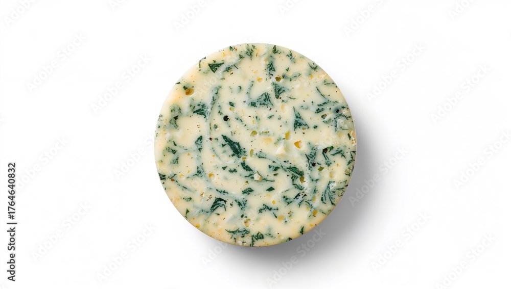 Naklejka premium Delicious blue cheese shown from above on a white background