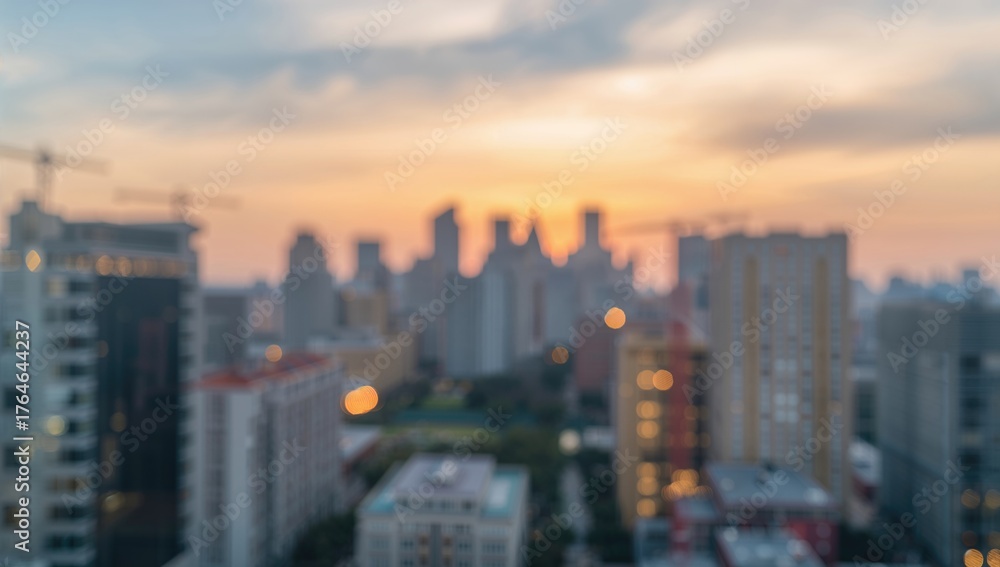 Fototapeta premium Sunrise over urban buildings with a soft focus effect