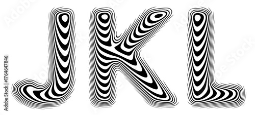 Set of stylized alphabet with smooth reflective lines creates illusion of perfectly polished surface. Letters shaped by soft continuous lines follow the gentle curvature like liquid reflection. Vector