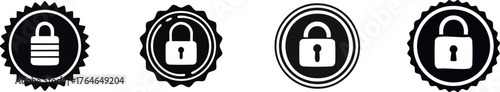 Four stylized lock icons featuring different designs, symbolizing security, protection, and privacy in a modern graphic style.