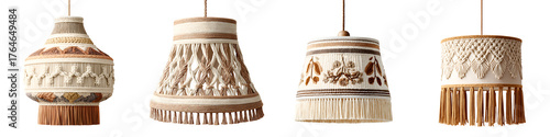 Boho Chic Macrame Lamp Shades - Neutral Tones, Isolated