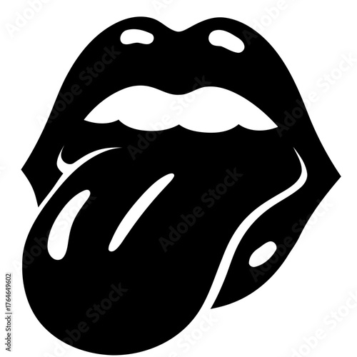 Bold black silhouette of lips with tongue out