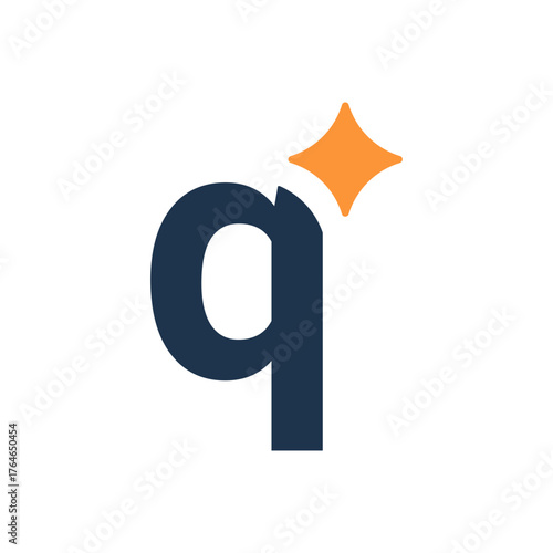 Letter Q monogram with orange spark accent symbolizing creativity, question, and innovation brand identity.