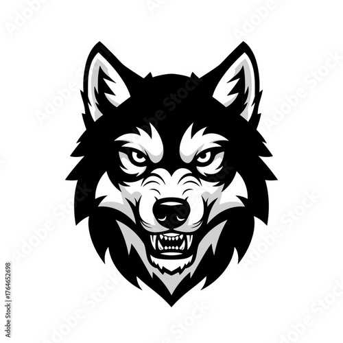 Fierce snarling wolf head mascot vector illustration.