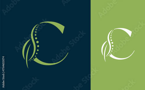 Abstract Initial letter C with chiropractic or spinal backbone logo design vector illustration