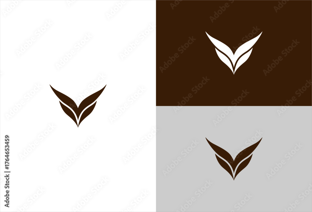 Fototapeta premium Stylized leaf-like symbol with mirroring and varied backgrounds
