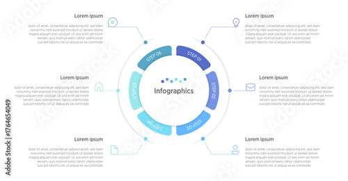 A sleek vector design featuring 6 connected circular steps. Perfect for illustrating processes, workflows, timelines, or marketing data in presentations, banners, and flowcharts.