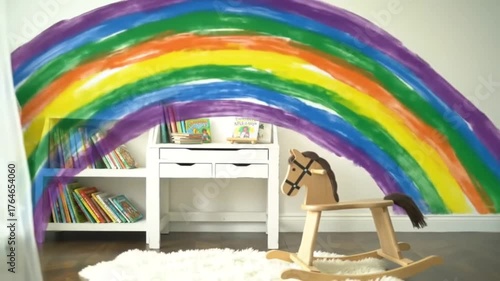 Child's room rocking horse rainbow art happiness