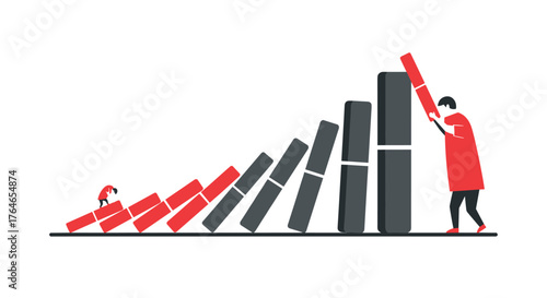 Visualizing Business Strategy and Risk Management Domino Effect Illustration