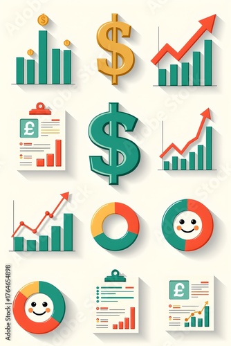 Financial Success and Growth Concept with Charts and Symbols
