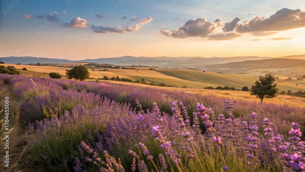 Obraz premium Lavender flowers sway in a gentle breeze across a summer field