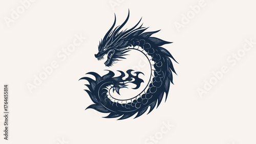 Minimalist Dragon Icon Design, Art Illustration, Digital Artwork, Black and White, Modern Aesthetic
