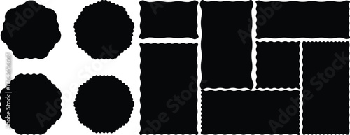 Set of black frames with zigzag edge, wavy edge shapes. Black Zigzag edge frame. Black underlines wavy curve zig zag line pattern.