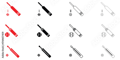 cricket bat with ball icon vector, Cricket game bat ball symbol vector silhouette and line art