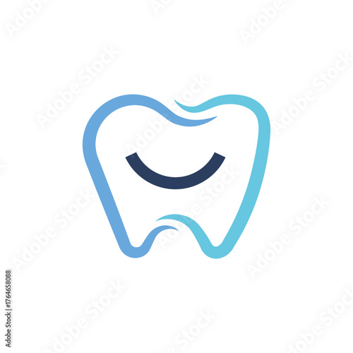 Dental logo in abstract tooth outline with smile shape symbolizing dentist, care, and oral health.