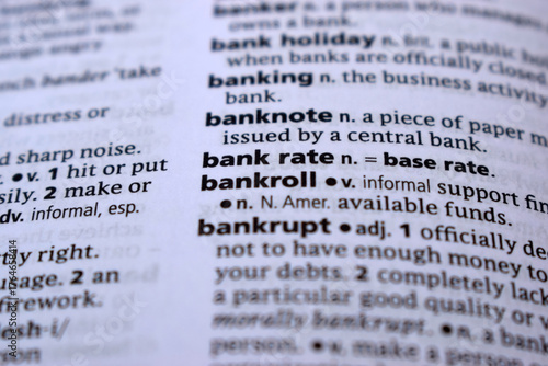 Close Up Of English Dictionary Page With Word - bankroll