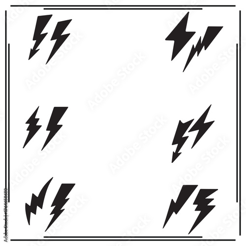 Set of Four Black Lightning Bolt Icons - Electric Flash, Power Symbol, Thunderbolt Silhouettes on White Background