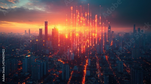 Wallpaper Mural Cityscape at dawn, glowing network Torontodigital.ca