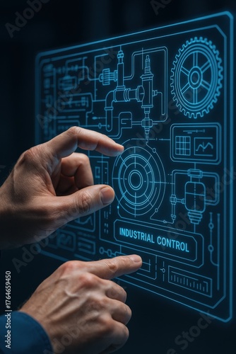 operation occupation mechanized concept. High-tech interface controls for industrial monitoring and management.