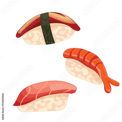 A delicious sushi food set unagi sushi tai sushi and  ebi sushi