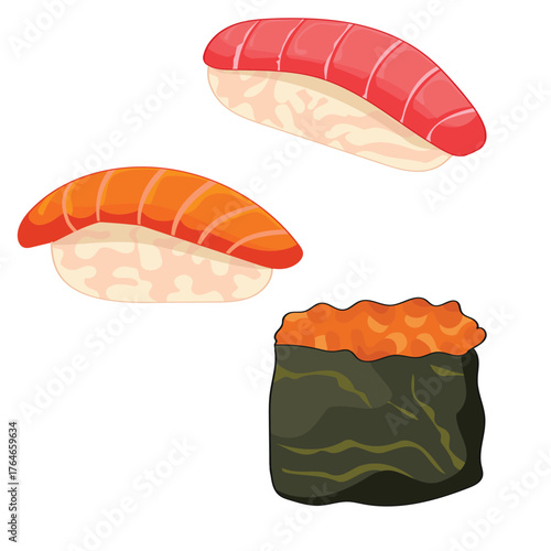 A delicious sushi food set maguro sushi tobiko sushi and  sake sushi